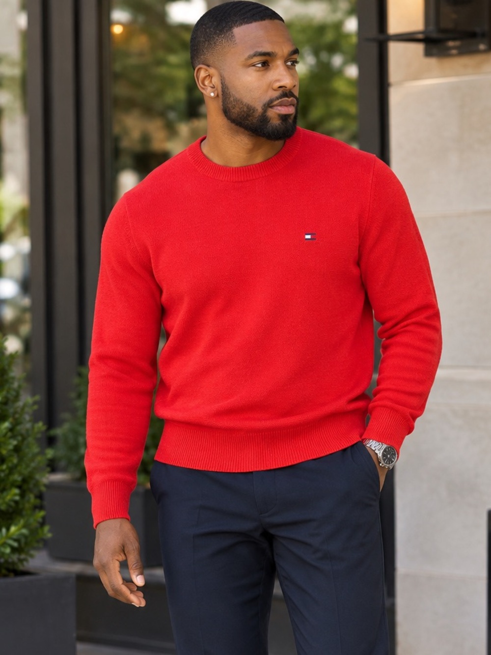 Tommy Hilfiger Men’s Bright Red Crewneck Sweater